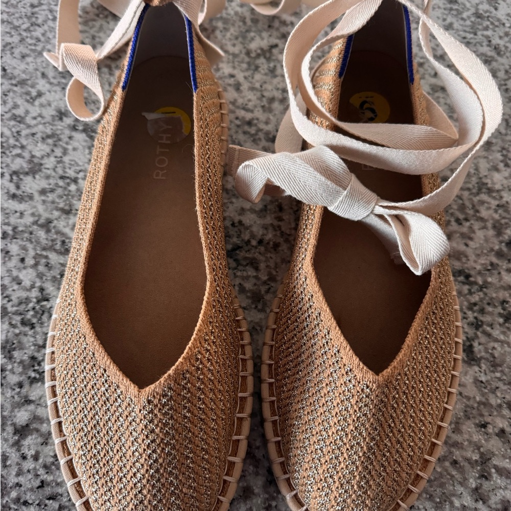 Rothy's Tan Espadrilles with Cream Laces